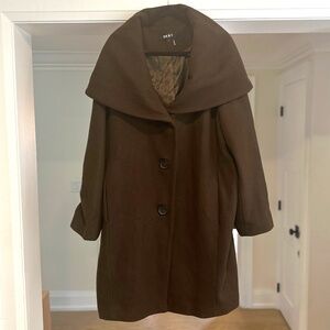 DKNY Brown Shawl Collar Wool Coat - Size XXL.